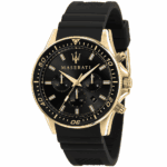 Ρολόι Maserati Ανδρικό R8871640001 Sfida, χρυσή απόχρωση με μαύρο καντράν, μηχανισμός Miyota JS25-00Y Quartz