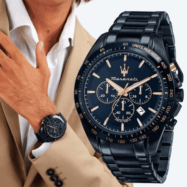 Ρολόι ανδρικό Maserati R8873612054 Traguardo, μπλε με μαύρο καντράν, μηχανισμός Quartz